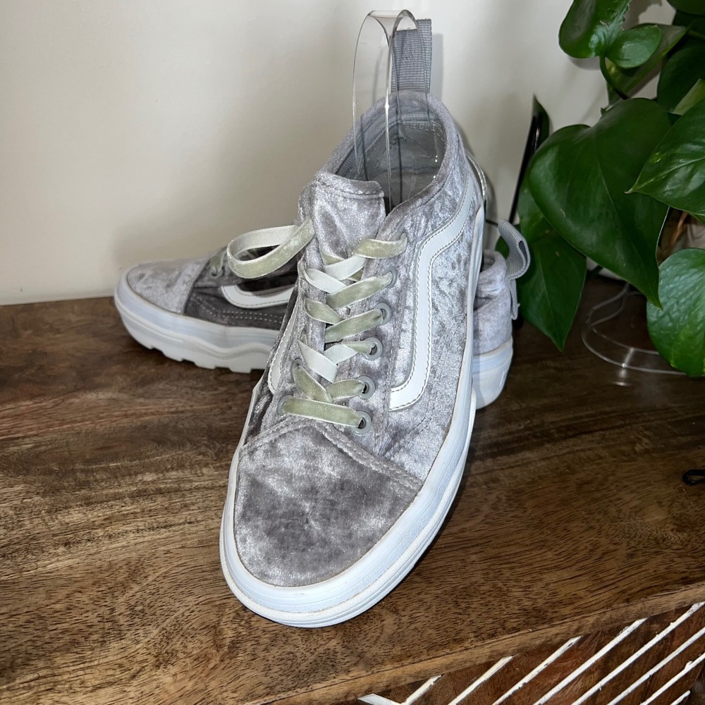 Vans Old Skool Ultracush Velvet Women 8.0‎ Shoes Gray Lace Up Platform Sneakers